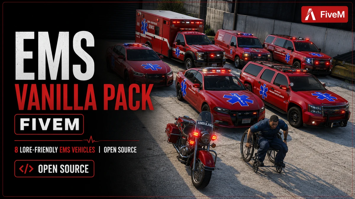 EMS Vanilla Pack FiveM | 8 Lore-Friendly EMS Vehicles | Open Source